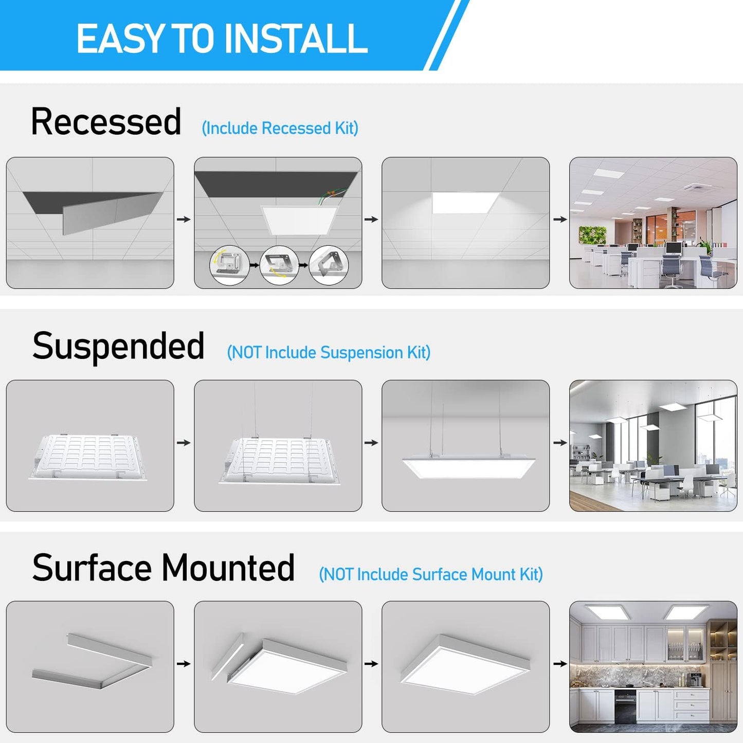 AIKVSXER 2x2 Led Flat Panel Light 8 Pack - 40W Color Switchable 3000K/4000K/5000K, 4400LM Triac Dimmable 2x2 Led Light Drop Ceiling, AC 120V Back-Lit Recessed Drop Ceiling Lights for Office, Home