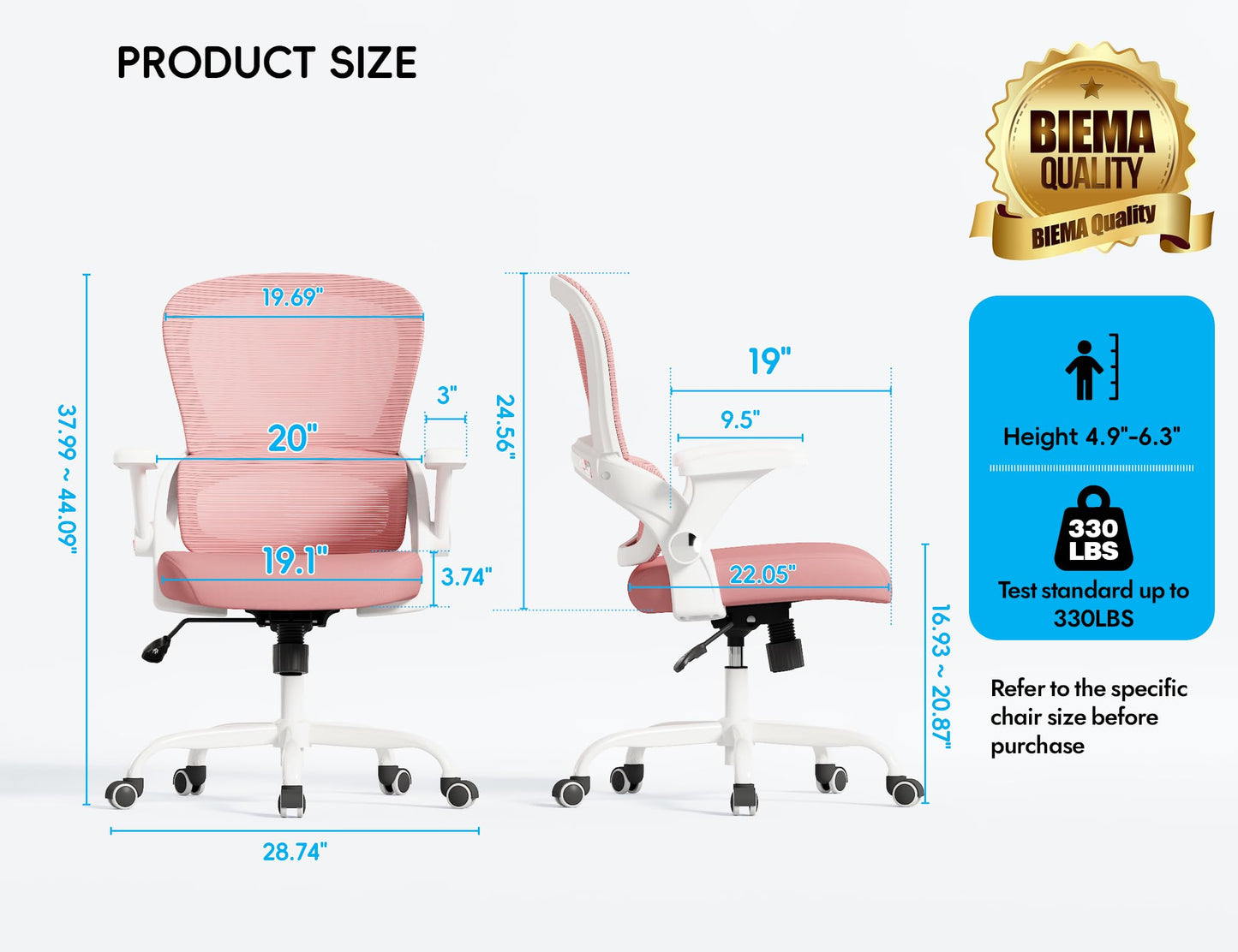 TRALT Office Chair - Ergonomic Office Chair with Back Support, Home Office Desk Chairs, Comfy Desk Chair, Computer Chair, 330lbs Wide Seat Big and Tall Office Chairs for Students (Pink)