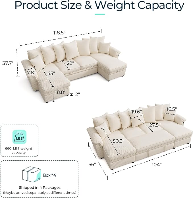 LINSY HOME Oversized Sectional Sleeper Sofa