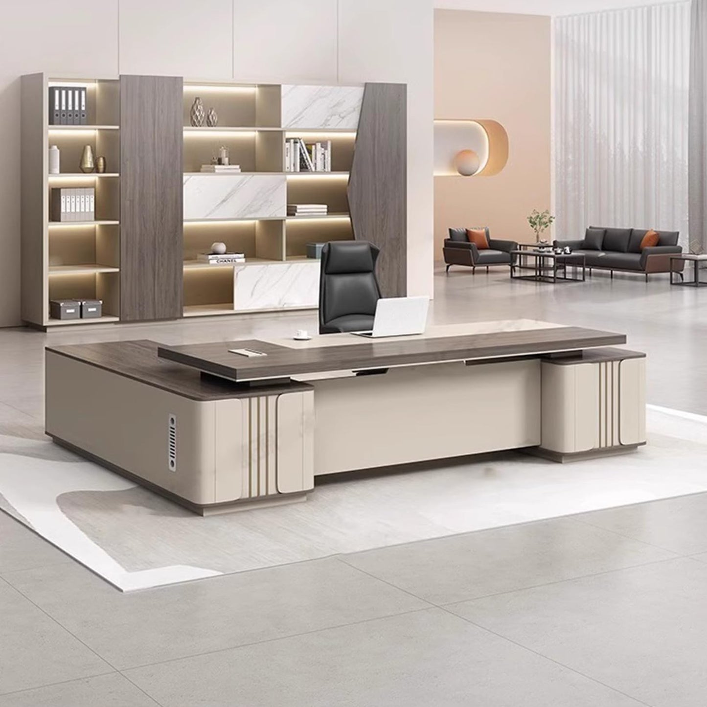 LSIGHTUS Modern Executive Desk with Storage Cabinet for CEO Boss Manager, Large Sturdy Writing Table Computer Desk with File Drawers Business Furniture Desk Workstation for Home Office