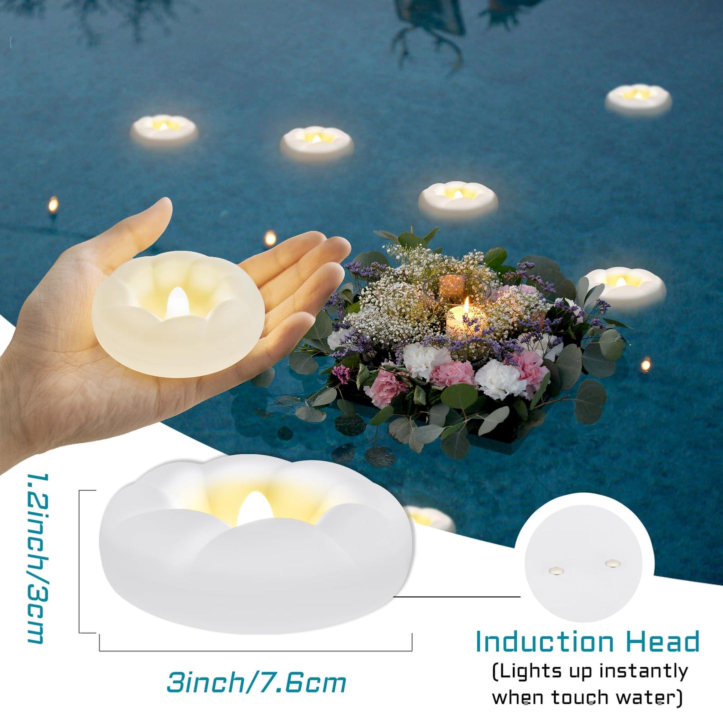 36PACK LED Flameless Floating Candles, 3'' Battery Operated Flickering Waterproof Plastic Tealights for Cylinder Vases, Pool, Centerpieces at Wedding, Party, Holiday Decor(Warm White)