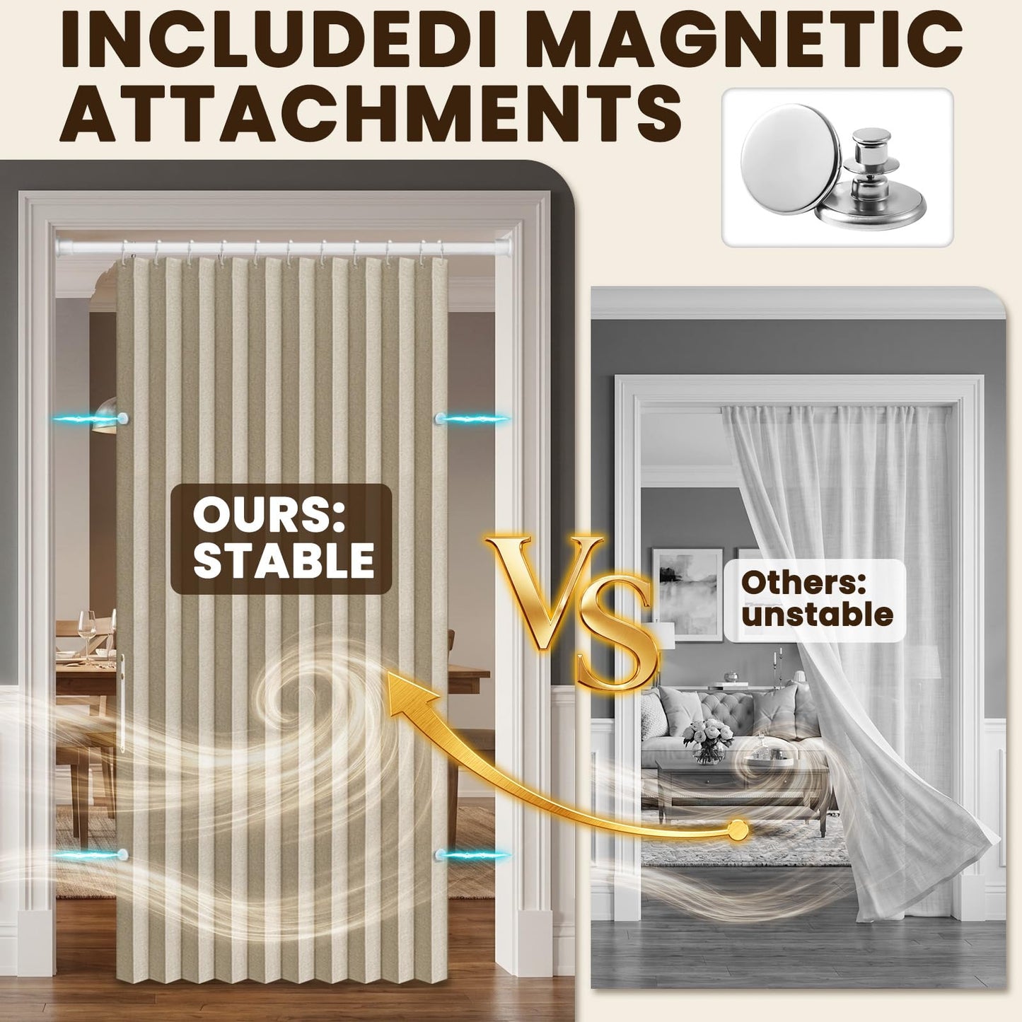 AJAZZ 100% Blackout Folding Door Accordion Door Closet Doors Curtain Invisible Applicable Bedroom Room Living Room Doorway （Cream Yellow 72" W x 78" L 1 Panel