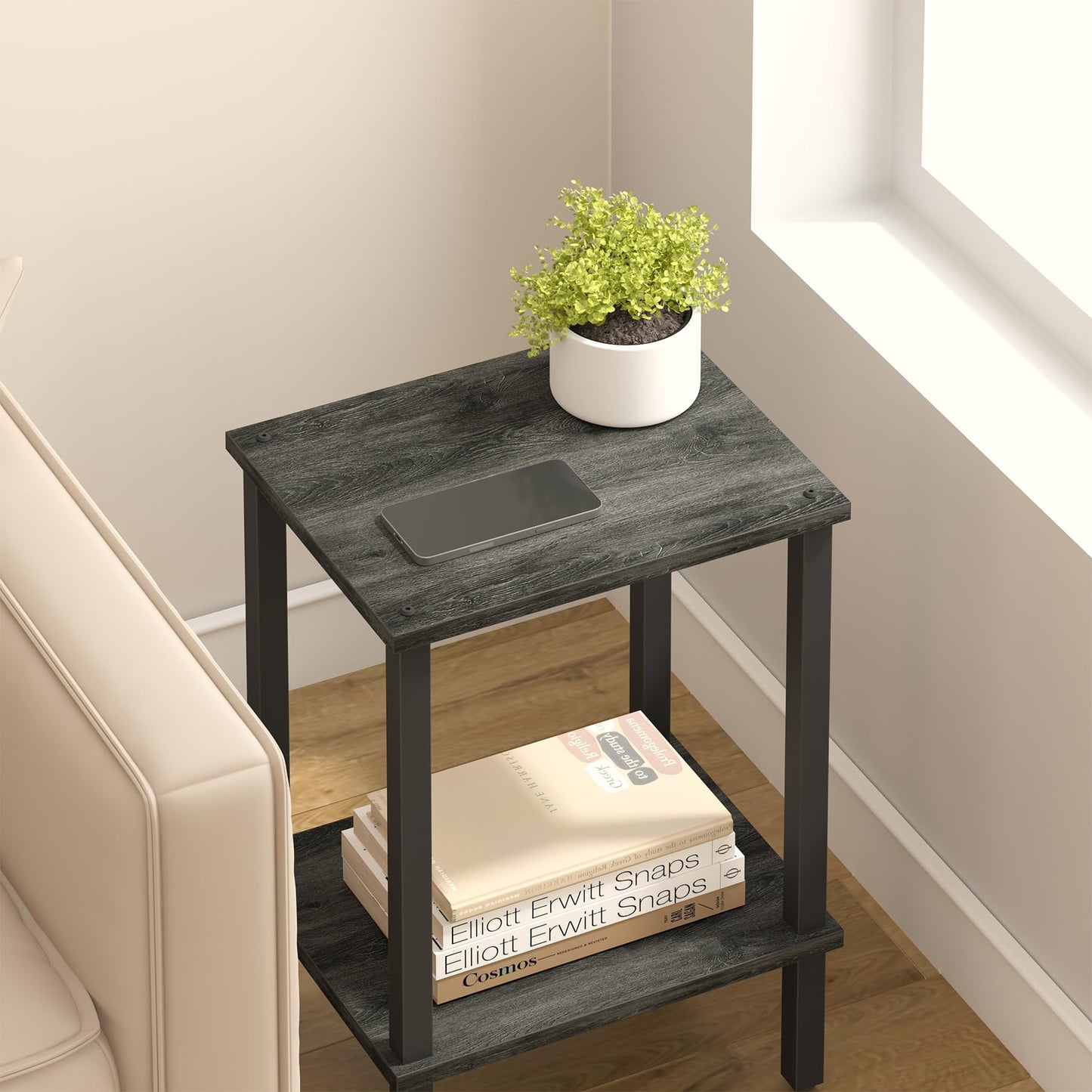 TUTOTAK End Table, Side Table, Nightstand, 2-Tier Storage Shelf, Sofa Table for Small Space, Living Room, Bed Room, Charcoal Grey TB01BY034