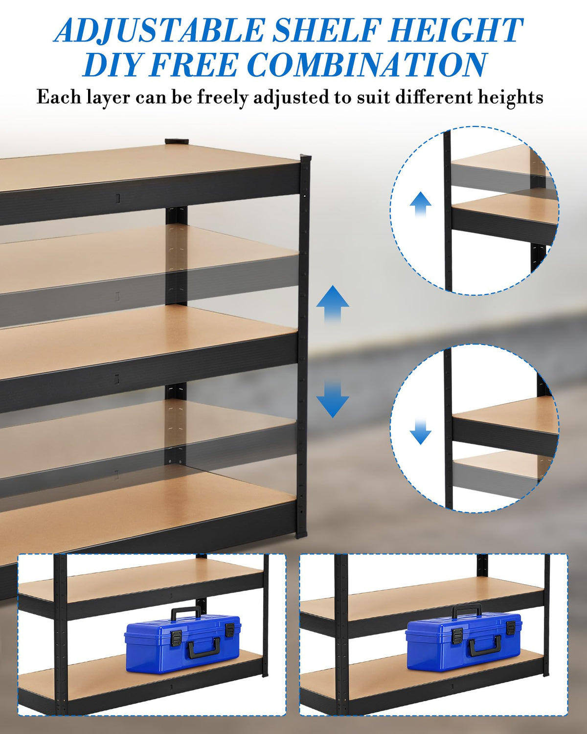 Garage Metal Storage Shelving Units,Heavy Duty Garage Shelving Adjustable Garage Shelves,5-Tier Shelving Units,Loads 2500 LBS,Storage Utility Racks for Warehouse,Pantry, Basement