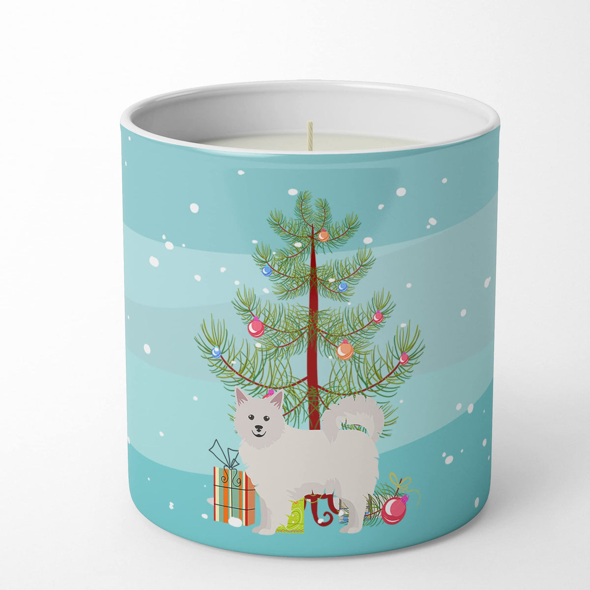Caroline's Treasures CK3461CDL Italian Spitz Christmas Tree 10 oz Decorative Soy Candle Nature Soy Wax Essential Oil Home Decor Ideal for Bedroom Kitchen Bath Office Gift, 10 oz