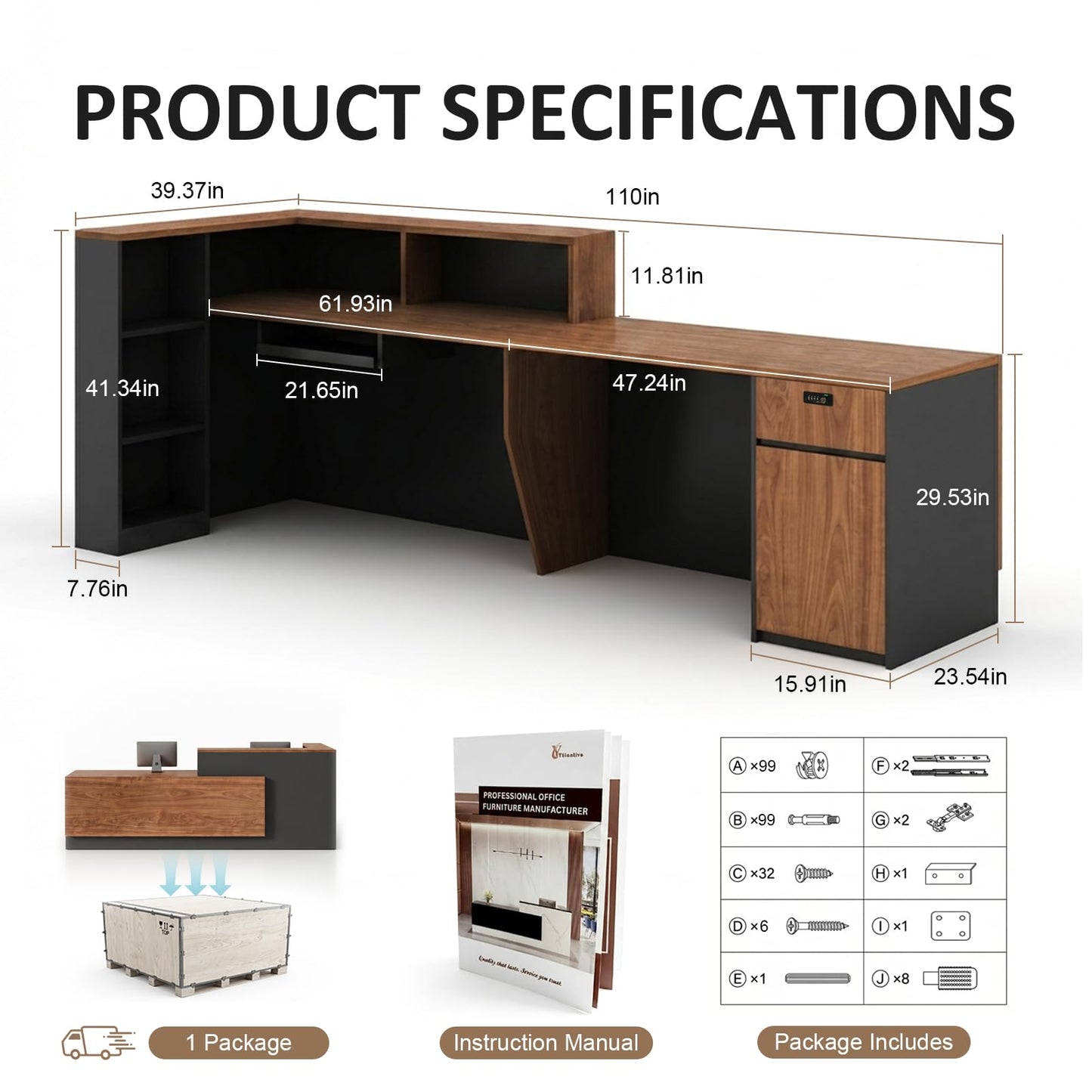 YTElantivo L-Shaped Reception Desk with Counter, 1-Inch Thick Board, Lockable Drawers & Keyboard Tray, Heavy-Duty Front Desk for Office, Salon, Hotel & Clinic