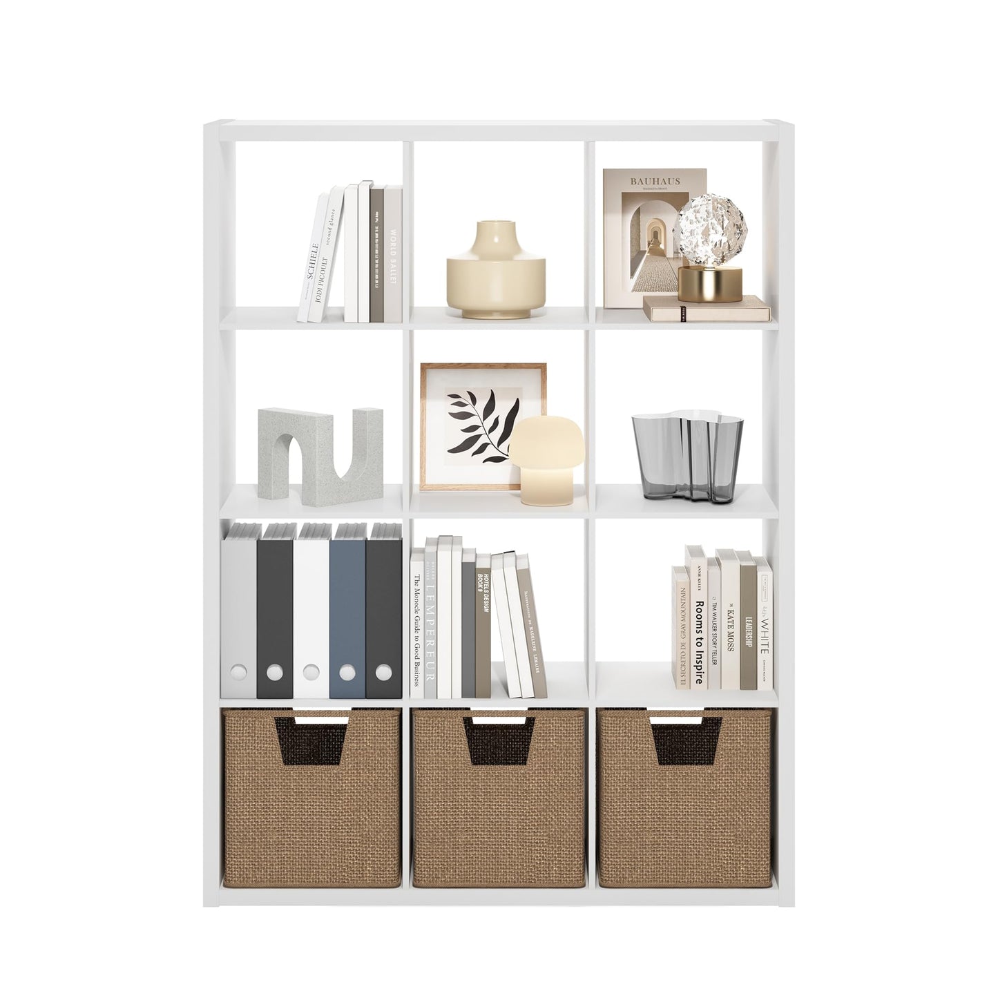 Furinno Cubicle Book Shelf, 12-Cube Bookshelf, Extra Thick Frame Reversible Bookcase with Open Back, 14.6" x 44" x 58", for Living Room, Bedroom, Home Office, White