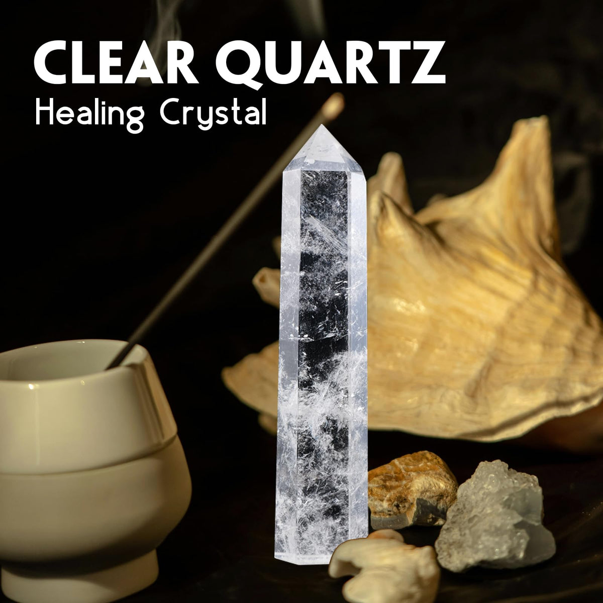 Runyangshi Large Natural Clear Quartz Chakra Crystal Tower - 7"-7.8"(18-20cm) Hexagonal Healing Crystal Obelisk for Energy Healing, Meditation, Home Decor,