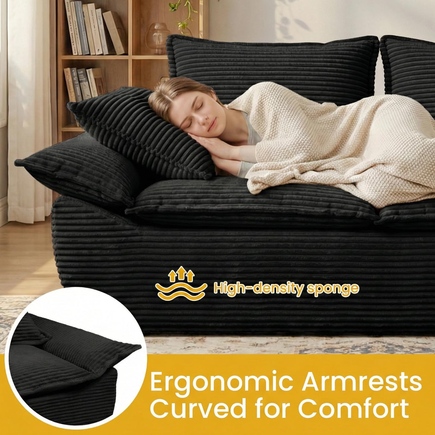 AOLVDOW 56" Boneless Loveseat Sofa, 2-Seater Black Boneless Sofa with Removable Cushions & 2 Pillows, Small Couch Boneless Compress Foam Sofa for Living Room, Apartments, & Office