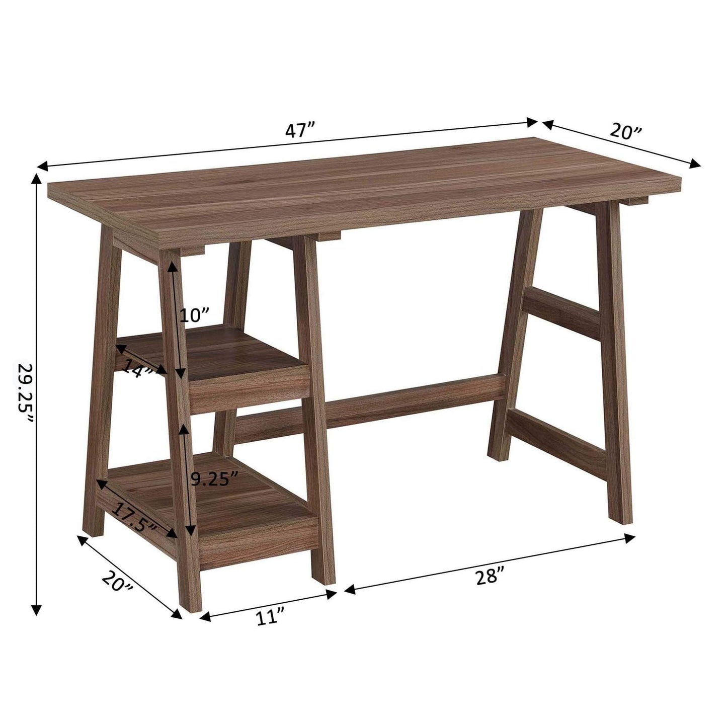 Convenience Concepts Designs2Go Trestle Desk 47" - Modern Desk or Vanity with Shelves, for Office, Dorm, Living Room, Cappuccino