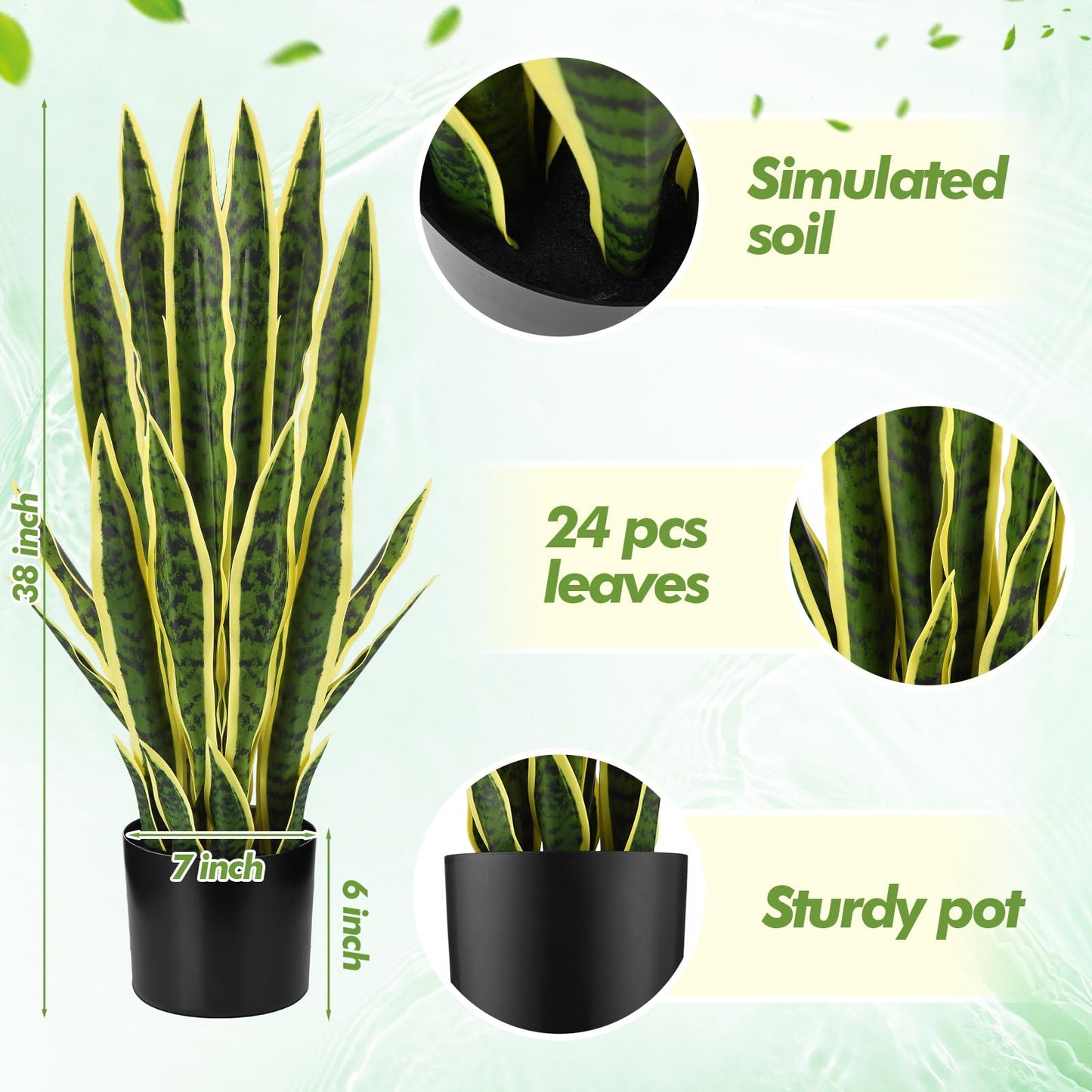 Crowye Tall Artificial Snake Plant Faux Sansevieria Plant Large Fake Snake Bulk in Pot for Home Office Housewarming Gift(2 Pack,2.25 Ft)