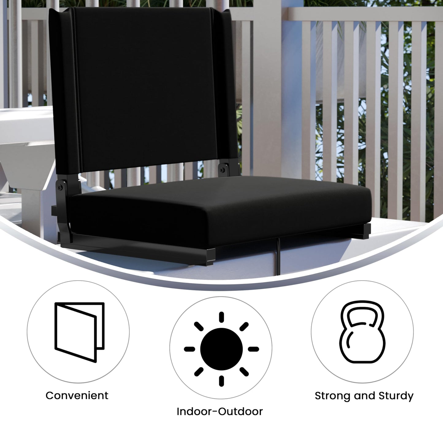 Flash Furniture Grandstand Portable Stadium Seat for Bleachers or Benches, Folding Padded Stadium Chair with Carrying Handle, 500 lb. Weight Capacity, Black