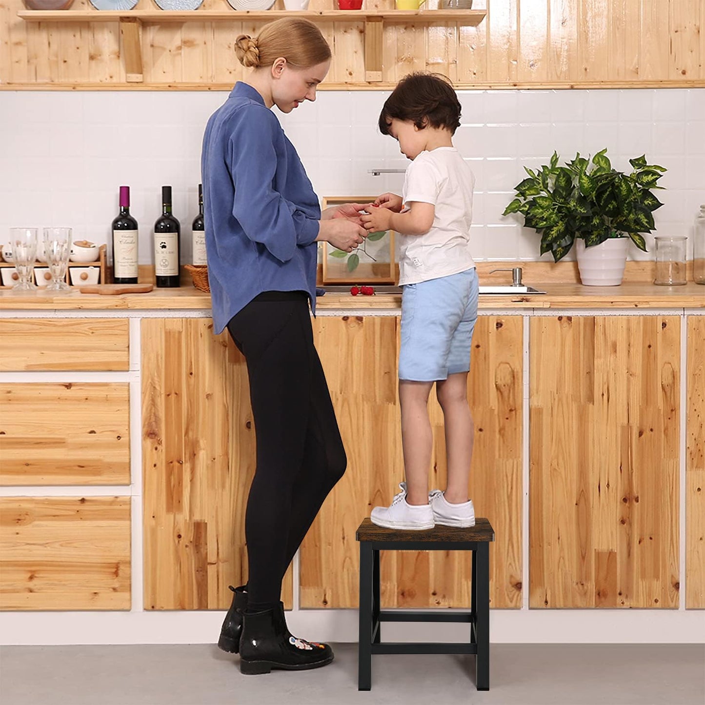 YINMIT Step Stools for Adults and Kids, Wooden Small Step Stool with Non-Slip Feet, Rectangular Stepping Stool for High Bed, Using for Bedroom, Kitchen and Living Room, Hold Up to 500 lbs