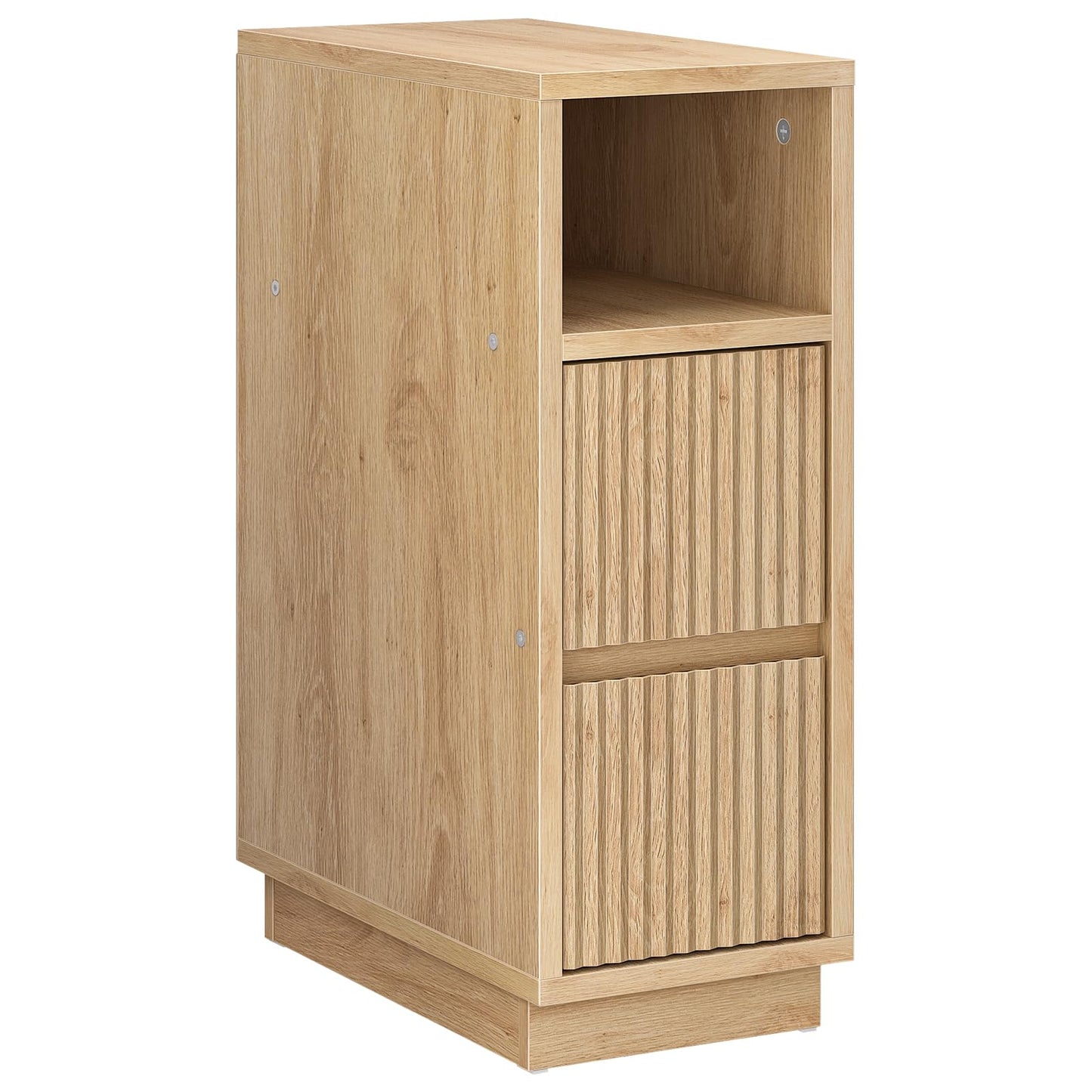 CHOEZON 8.7" Narrow Fluted Nightstand, Small Bedside Table with Drawers, Skinny Side Table, Modern Nightstand with 1 Semi-Open Shelf, Floating End Table, for Living Room, Bedroom, Natural MBZ12NL