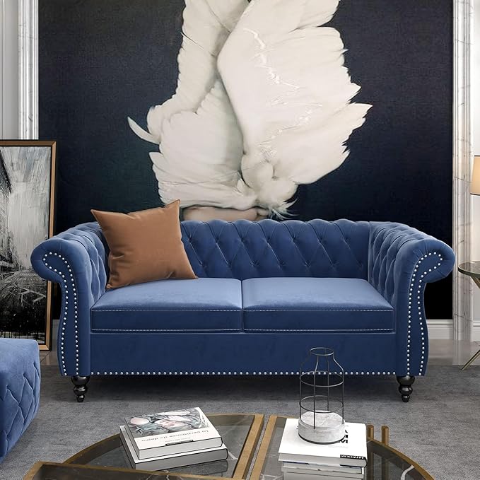 Mid-Century 2 Seater Sofa, Velvet Loveseat