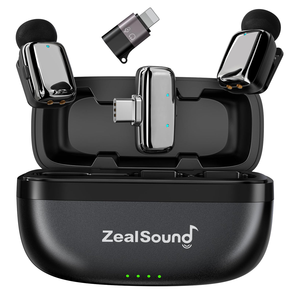 ZealSound Mini Wireless Lavalier Microphone for iPhone iPad Android, Dual Channel Wireless Microphones with Noise Cancellation, Mute & Volume Control, 33H Battery Case, USB-C & Lightning Plug & Play