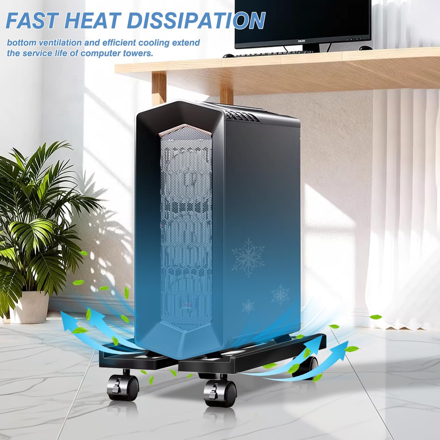 Hmseng Pc Stand for Floor, Adjustable Computer Tower Stand for Carpet,Mobile CPU Stand with 4 Rolling Caster Wheels, PC Tower Stand Fits Most PC Under Desk-D-Black