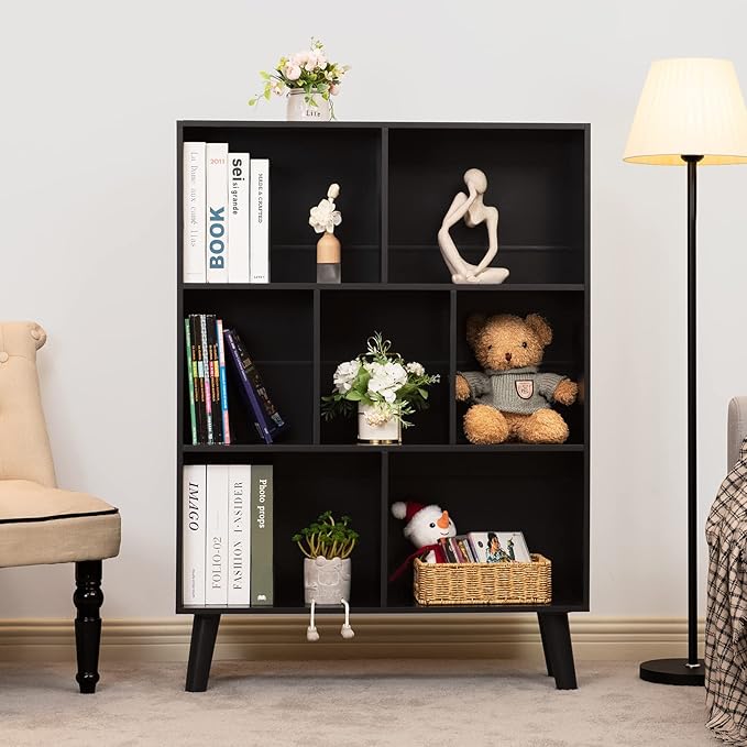 YAHARBO Black Bookshelf, 3 Tier Modern Bookcase