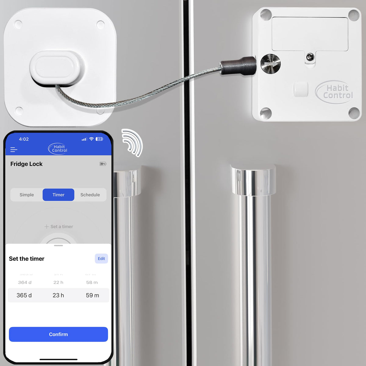 Habit Control Smart Lock - App-Controlled Access for Snacks, Food & Alcohol - 3-in-1 Modes: Timer, Schedule & Simple Lock - for Refrigerators, Cabinets, Drawers, Cupboards - Support Better Habits
