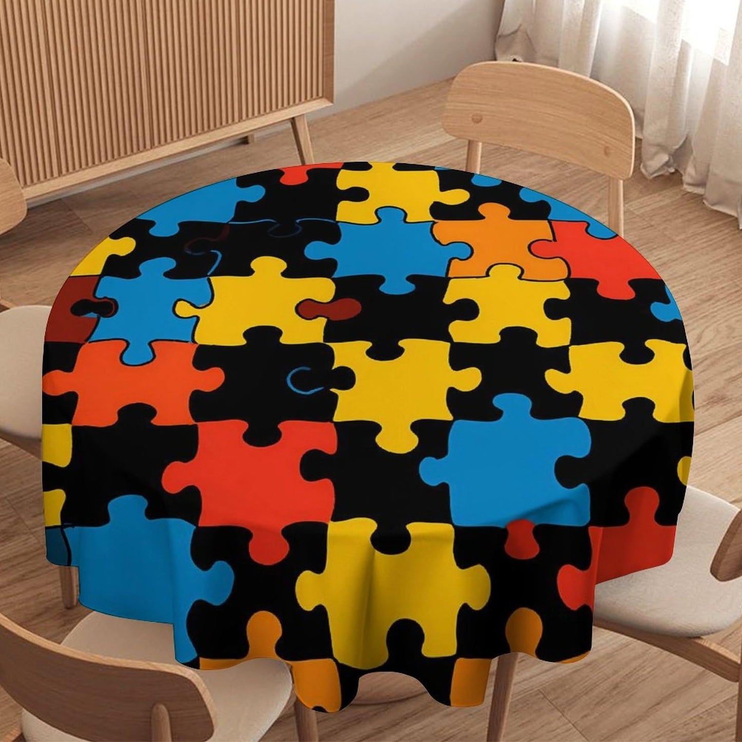 Puzzle Print Round Tablecloth Decorative Table Cover