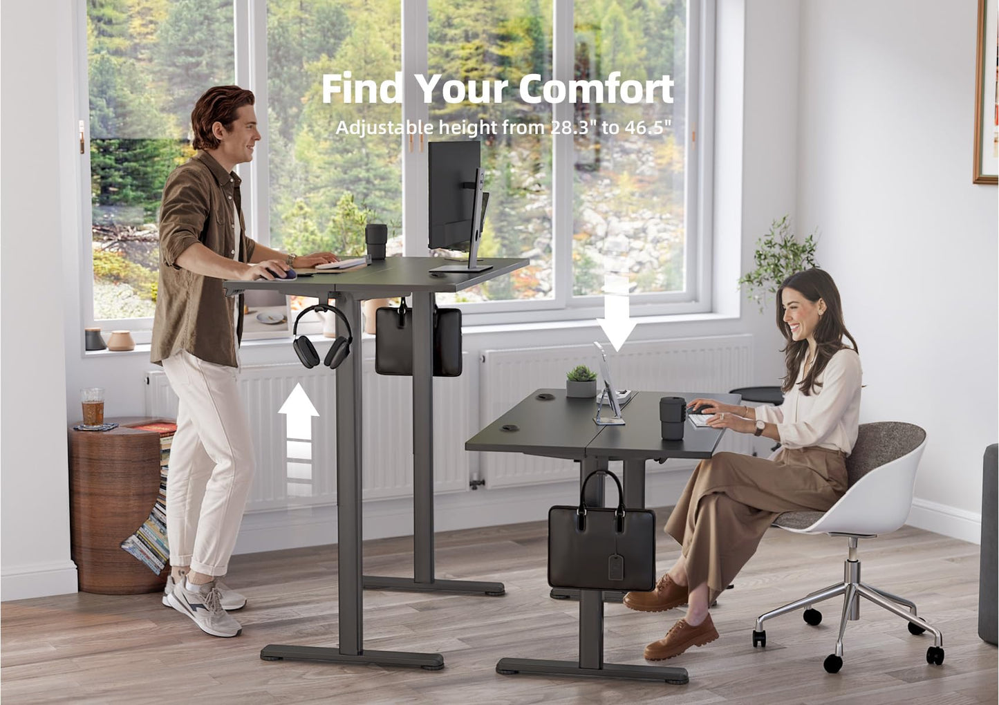 YDN Electric Standing Desk, 40 x 24 Inches Adjustable Height Stand up Desk with Cable Management, Home Office Desks with Splice Board & Frame, Black Top