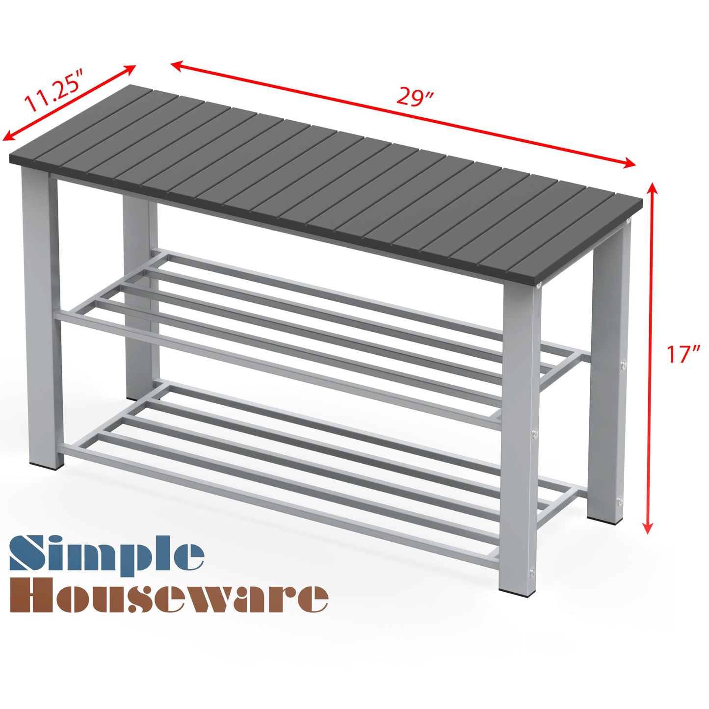 Simple Houseware Wood Top Shoe Storage Bench for Entryway, Grey