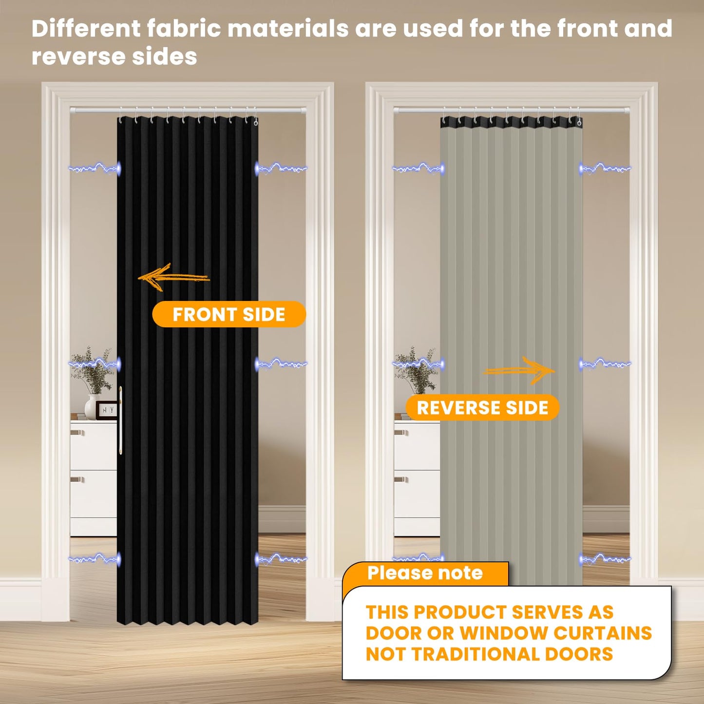 AJAZZ 100% Blackout Accordion Door Closet Curtain Door Curtain Invisible Applicable Bedroom Room Living Room Doorway (Black 72" W x 78" L) 1 Panel