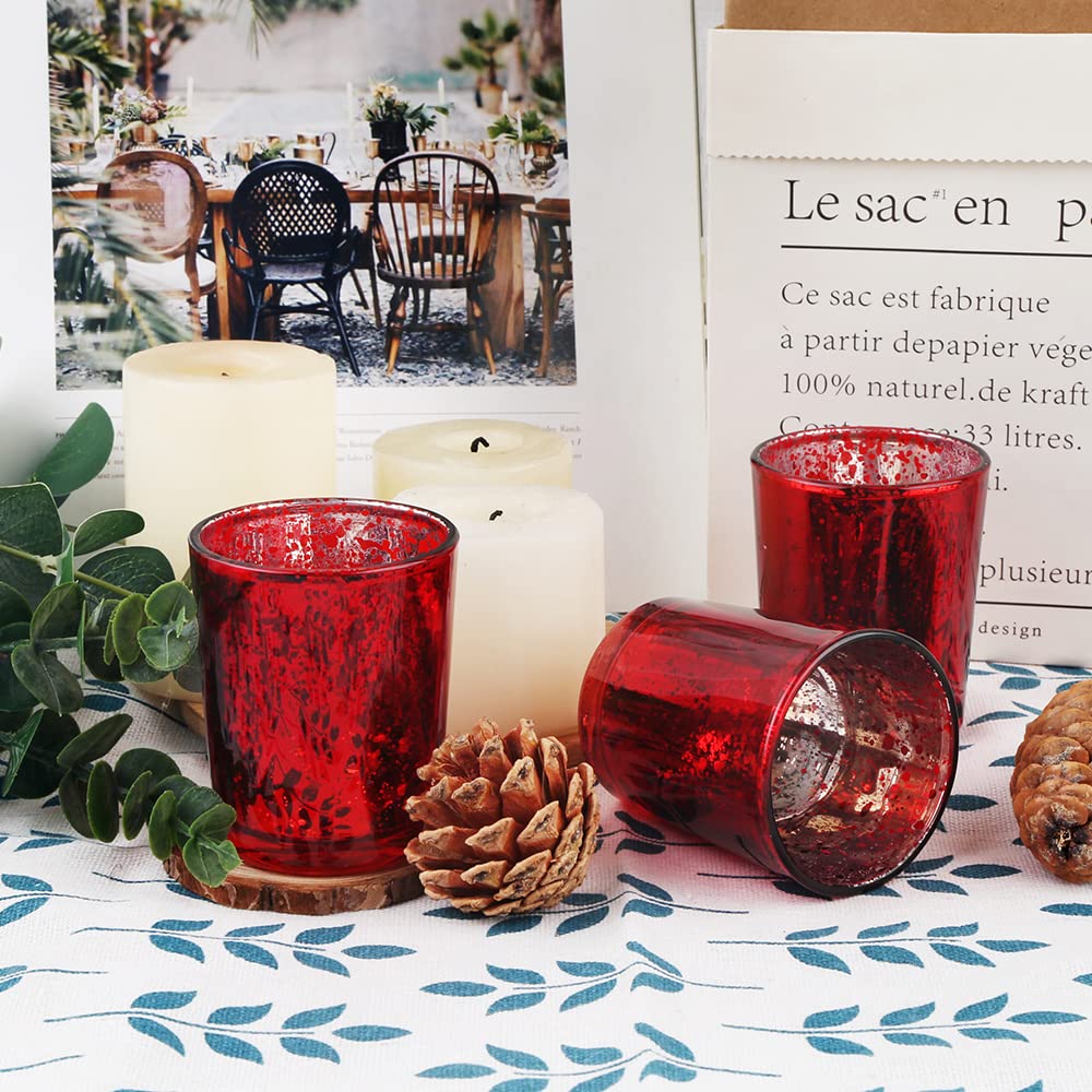 BTGLLAS 72pcs Red Glass Tea Light Holders - Votive Candle Holders Bulk for Weddings Events - Glass Votives for Wedding Centerpieces, Christmas, Thanksgiving - Candle Accessories Decor (72, Red)
