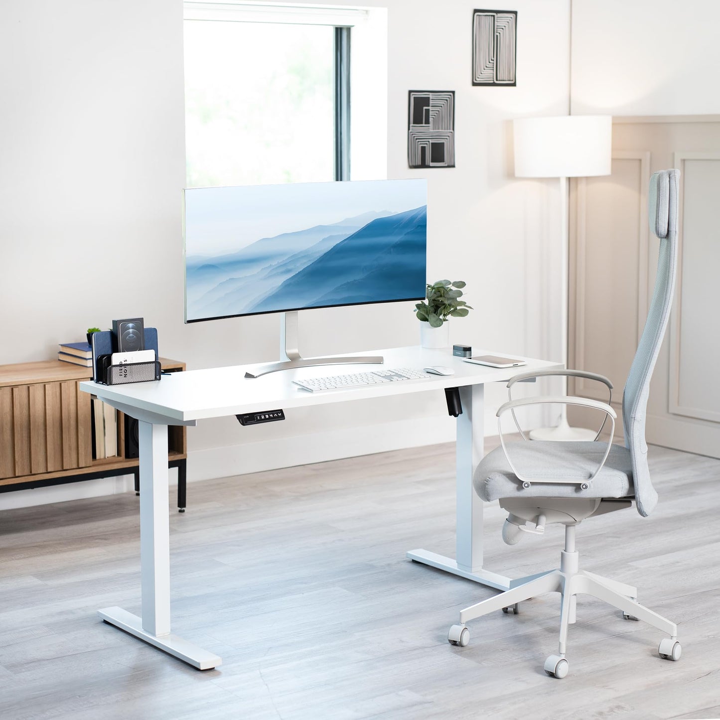 VIVO 55 x 24 inch Universal Solid One-Piece Square Corner Table Top for Standard and Sit to Stand Height Adjustable Home and Office Desk Frames, White, DESK-TOP55W-S