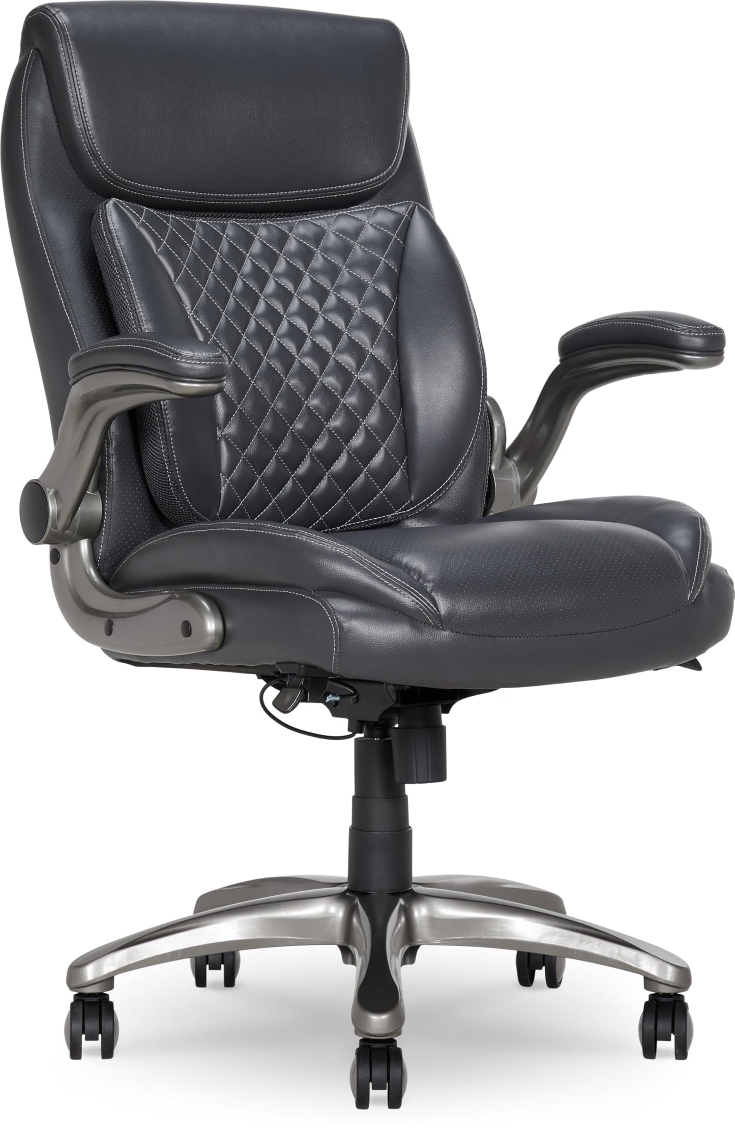 Amazon Basics Ergonomic Executive Office Chair with Adjustable Lumbar Support, Flip-up Arms, Height Adjustable, 360° Rolling Swivel, Computer Desk Chair, Grey Leather