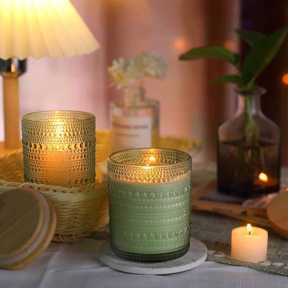 DARJEN 12 Pack Green Candle Jars for Making Candles- 8 OZ Empty Glass Candle Making Jars with Bamboo Lids and Labels, Candle Containers Candle Making Jars for DIY Gifts