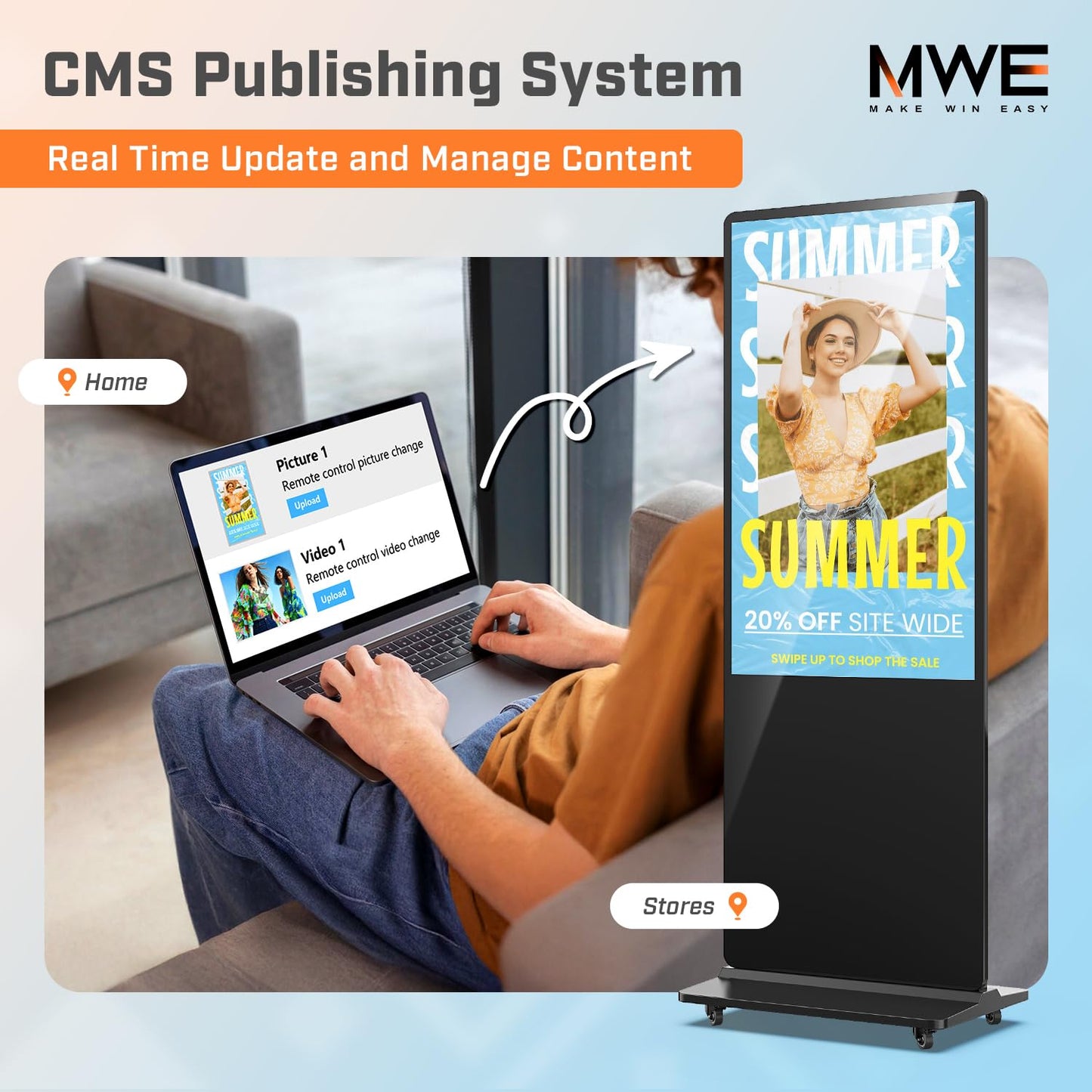 QIXZOCV MWE 43 Inch 4K Touchscreen Kiosk, Indoor Floor Standing Digital Signage Displays, Advertising Display LCD Totem, Interactive Display Poster Android System with Auto Media Player
