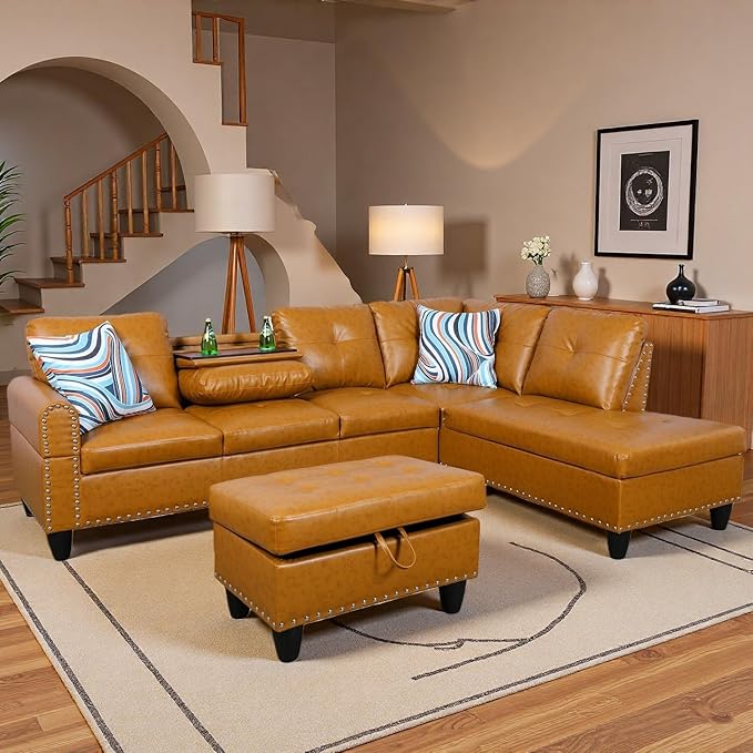 97.5" Yellow Couch L Shaped Couch Set, Modular Sectional Couches