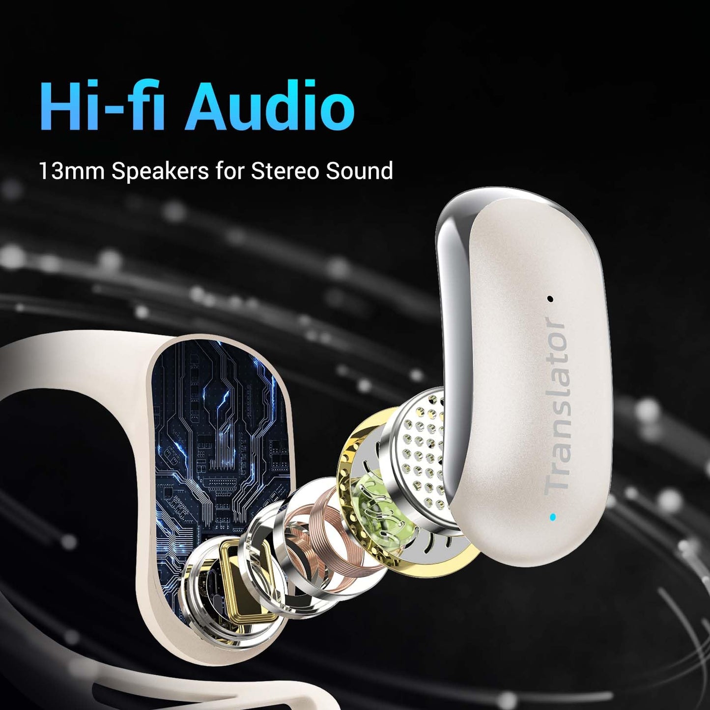 Wooask AI Translator Earbuds, 144 Language Translator OWS 3-in-1 AI Translation Earbuds Real Time F56 Beige (with Offline Package (Lifetime Free))