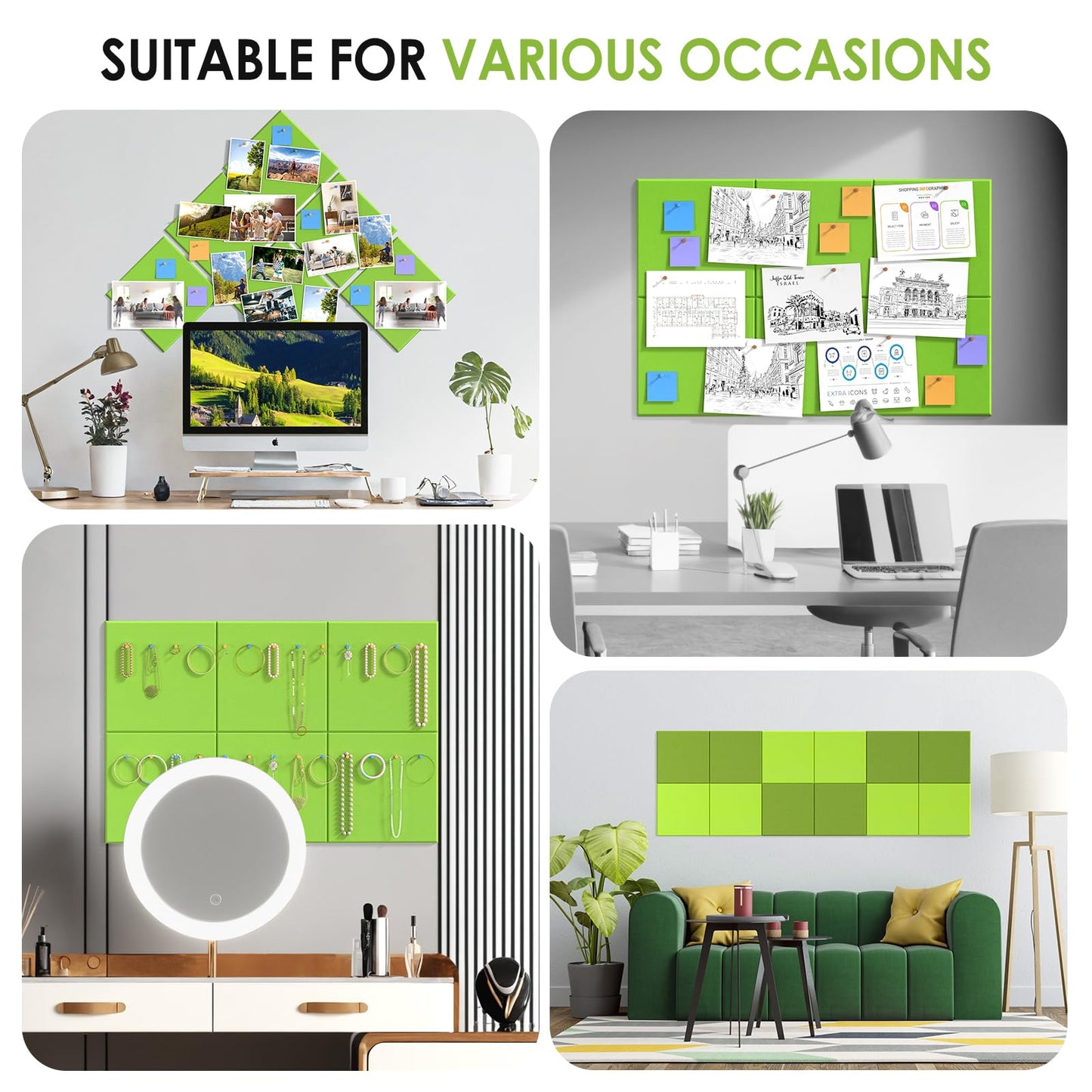 MaxGear Large Cork Board for Wall 36" x 24", Fruit Green Bulletin Board, 6 Pack Felt Wall Tiles with Pushpins, Cork Boards for Office Pin Board Tack Board Cork Boards