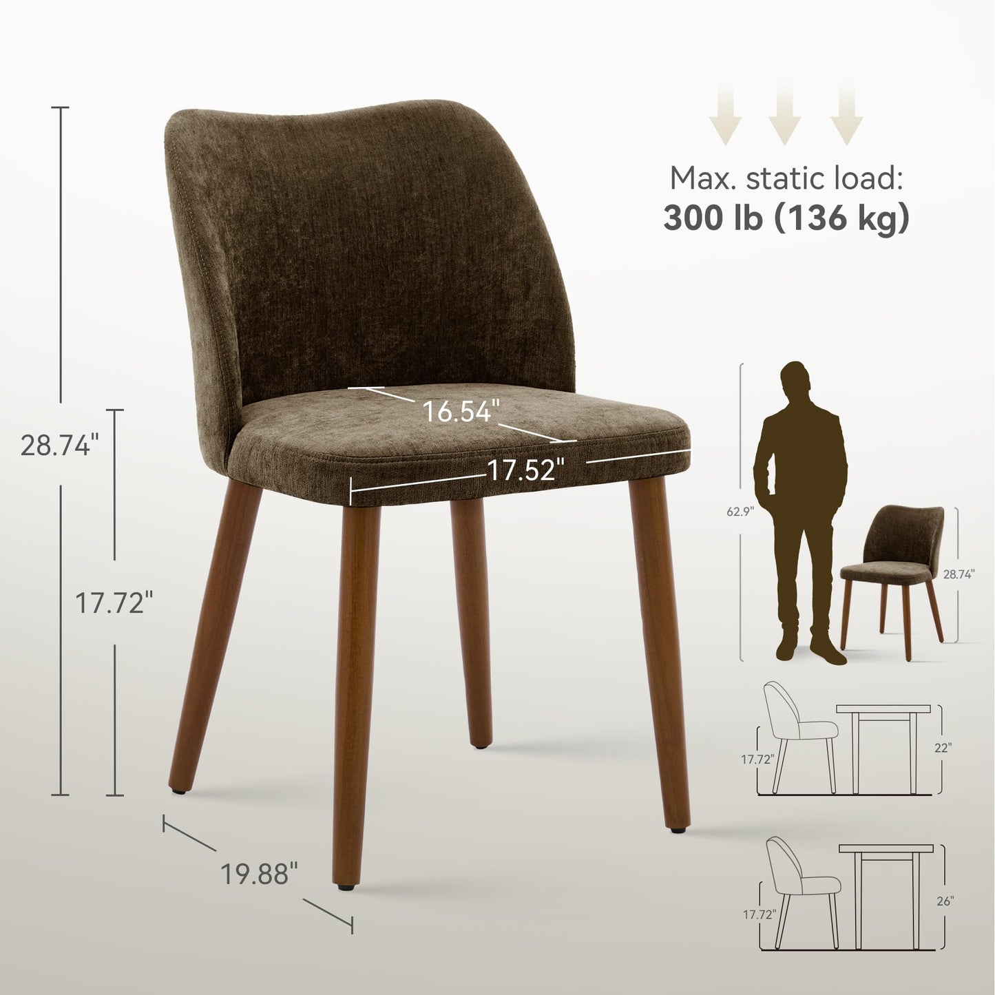 MINPINSER Dining Chairs Set of 2, Comfortable Dining Room Chairs, Modern Kitchen Chairs with Thick Cushions, Leveling Feet and Side Wing Support, Solid Wood Legs, Armless Dining Side Chairs