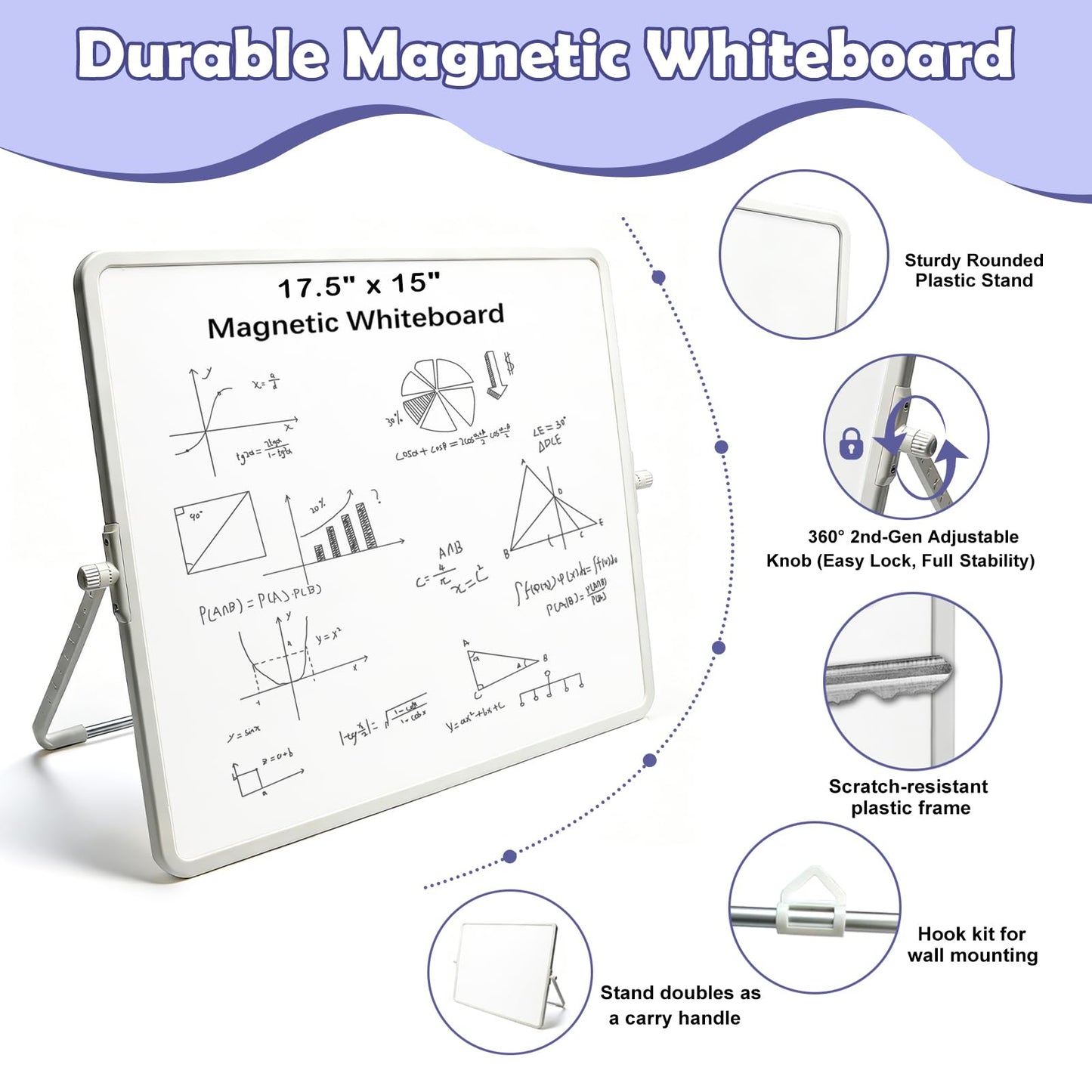 Pbooo Dry Erase White Board 15x17.5 Inches with Magnetic Pen (No Ink Needed) & Felt Eraser, Portable Desktop Whiteboard with Stand for Office, Home, School, Kids Drawing