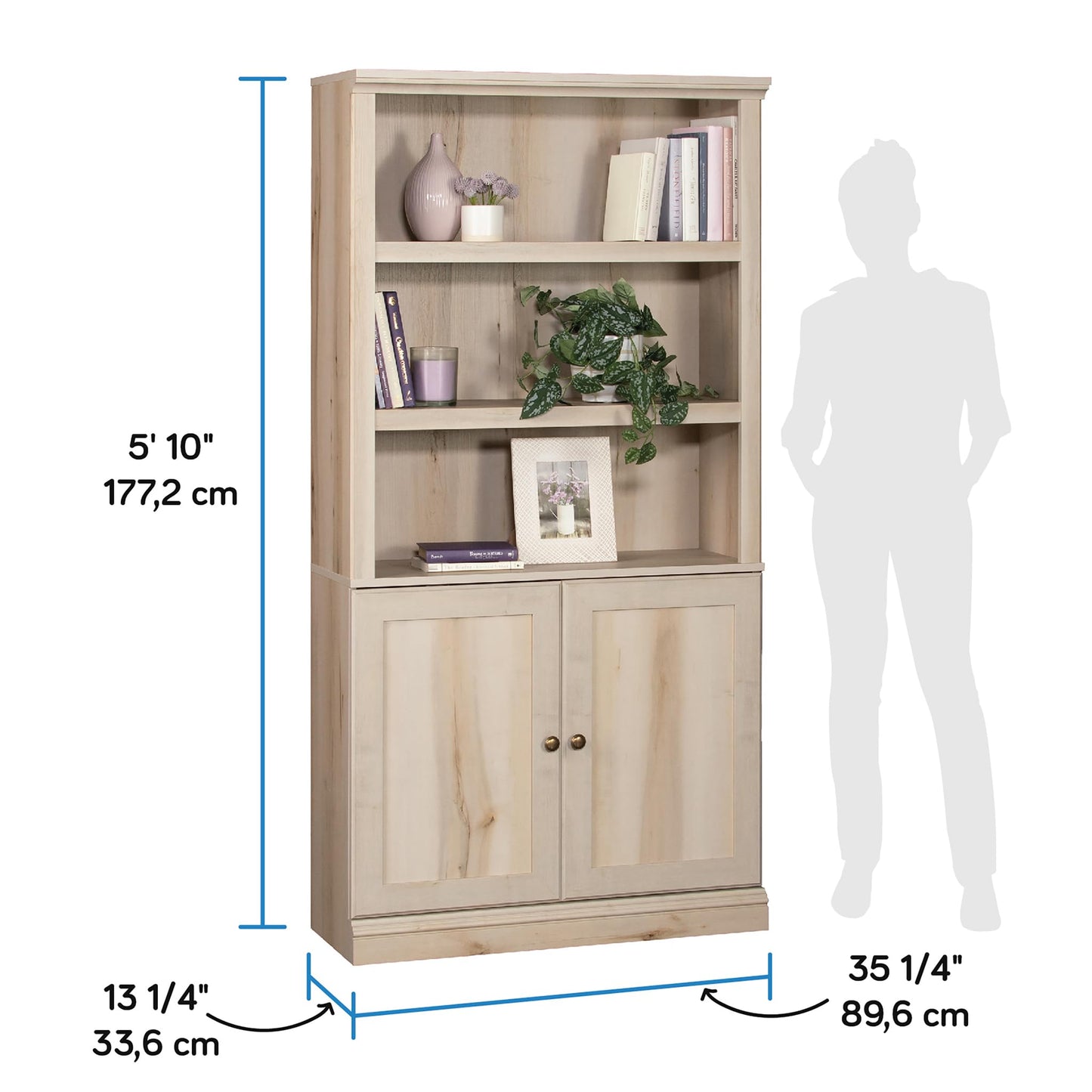 Sauder Miscellaneous Storage 5-Shelf/Book Shelf 2-Door Bookcase, Pacific Maple Finish
