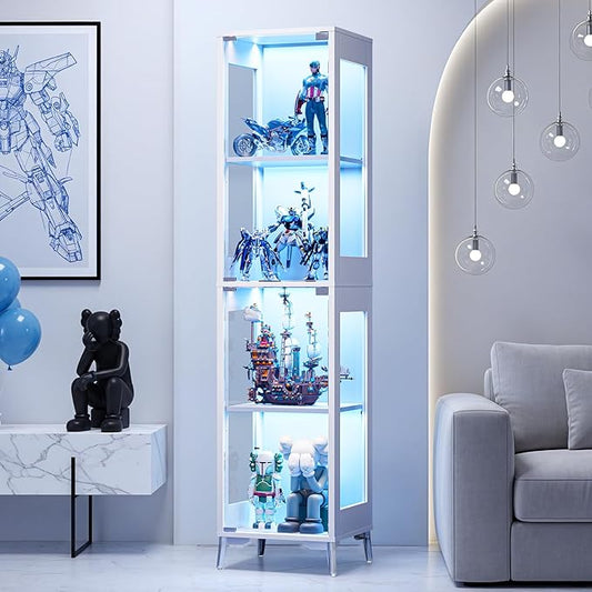 Glass Display Cabinet, 4-Tier Curio Cabinet, Adjustable Shelves, 000 Color