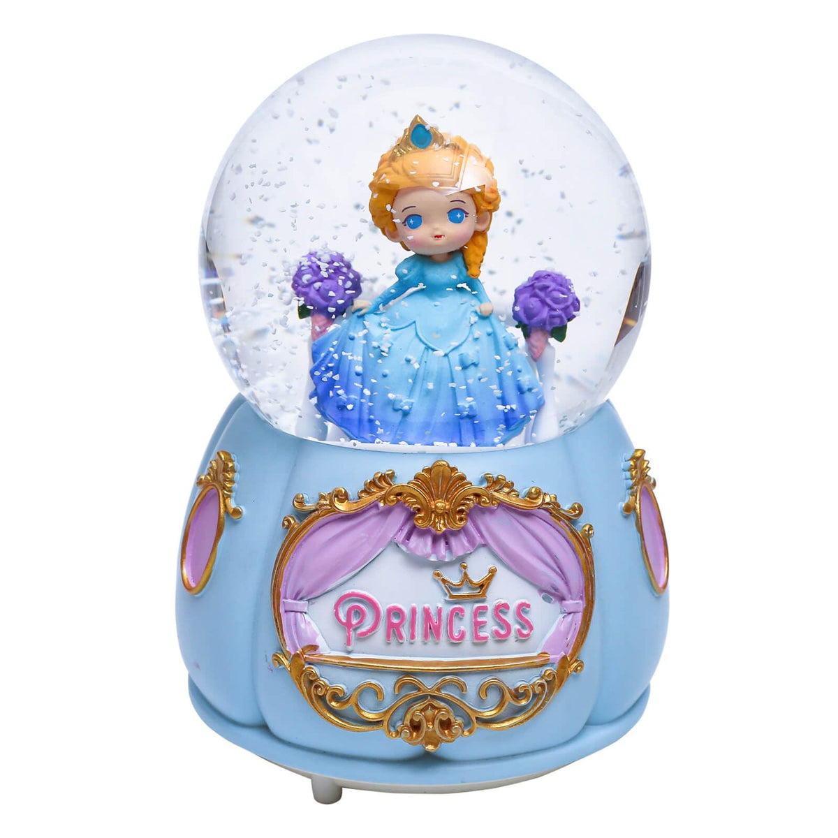 A.F.N.A.L Snow Globe with Light for Christmas & Birthday Gift, 80mm Crystal Musical Glitter Glass Water Ball Decoration, Princess - Blue Snowglobe, 3.5" x 3.5" x 5"
