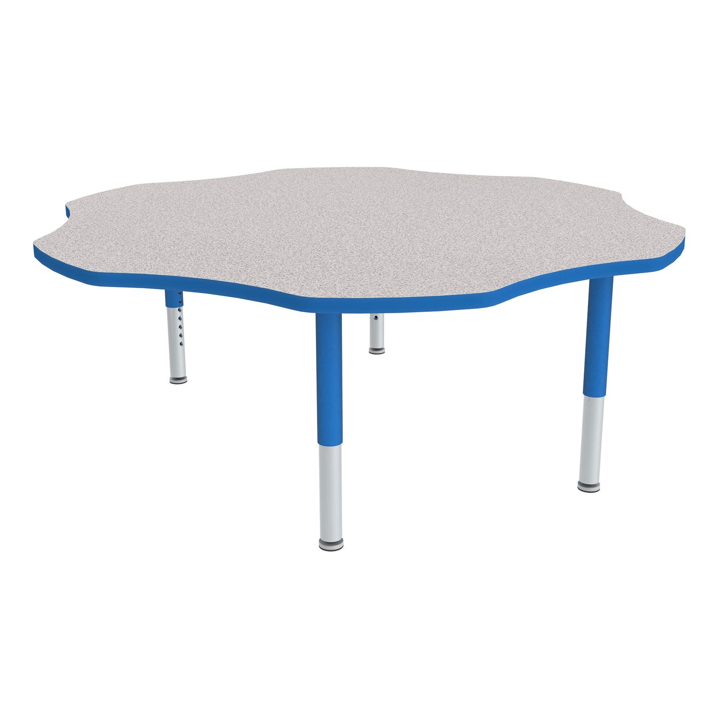 Sprogs Adjustable Height Mobile Classroom Activity Table for Preschools, Flower Preschool Activity Table with Casters, 60" L x 60" W x 23" H, Gray/Blue