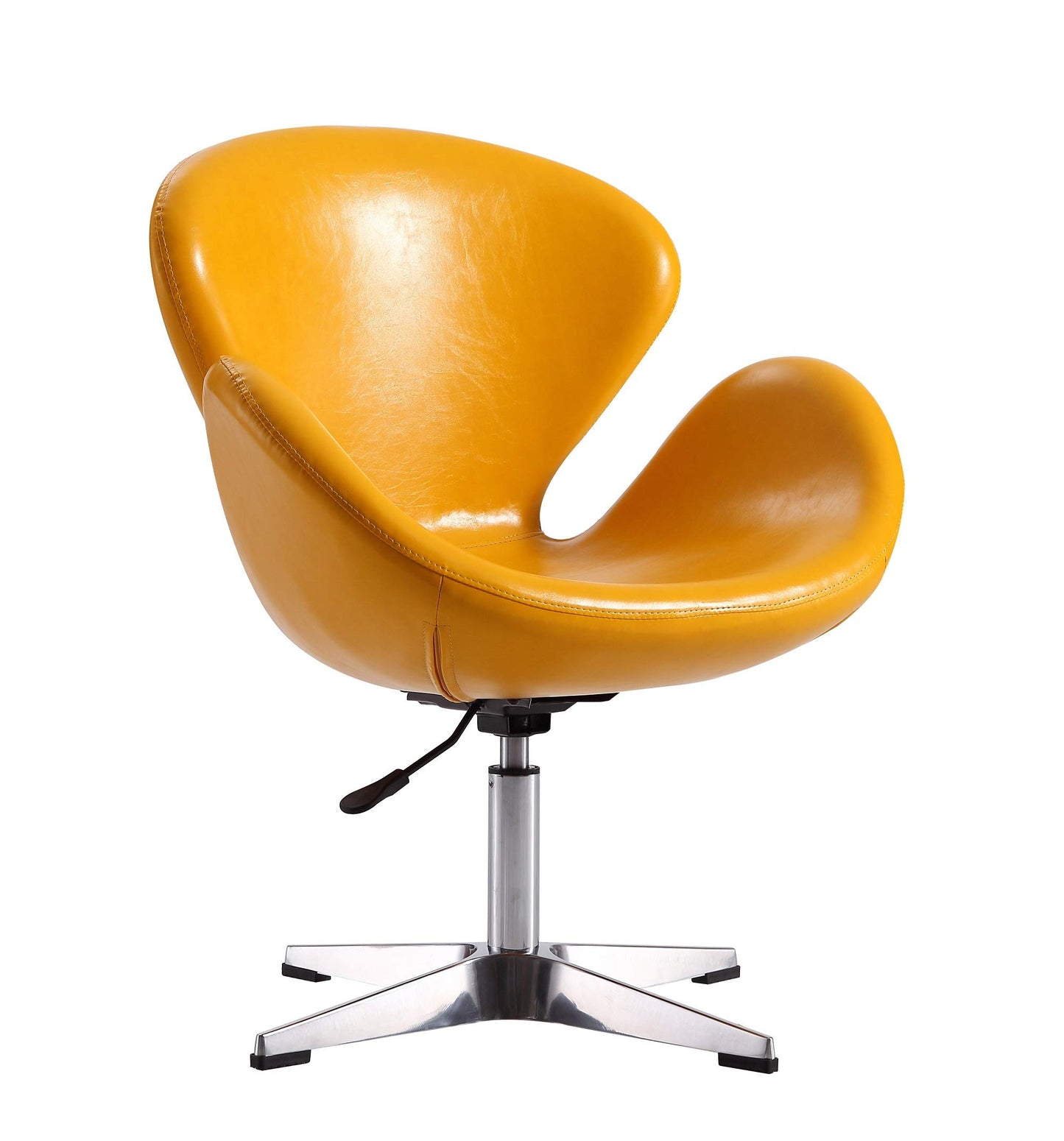 Manhattan Comfort Raspberry Adjustable Swivel Accent Chair Set of 2 with 360° Turn, Polished Chrome Base, Modern Retro Design, Ideal for Living Room and Home Office, Yellow Faux Leather