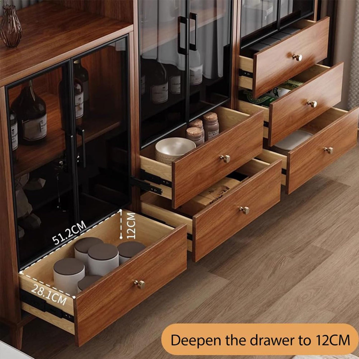 Freestanding Wine Bar Cabinet, Bamboo & Glass Display Cabinet, 3/4/5-Tier Modern, Clear View, Transparent Cabinet Door Design, for Office Living Room Bedroom Furniture