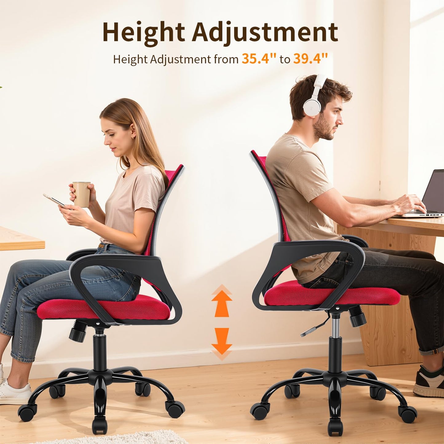 BestOffice Office Chair Ergonomic Cheap Desk Chair Mesh Computer Chair Lumbar Support Modern Executive Adjustable Stool Rolling Swivel Chair for Back Pain (Red)