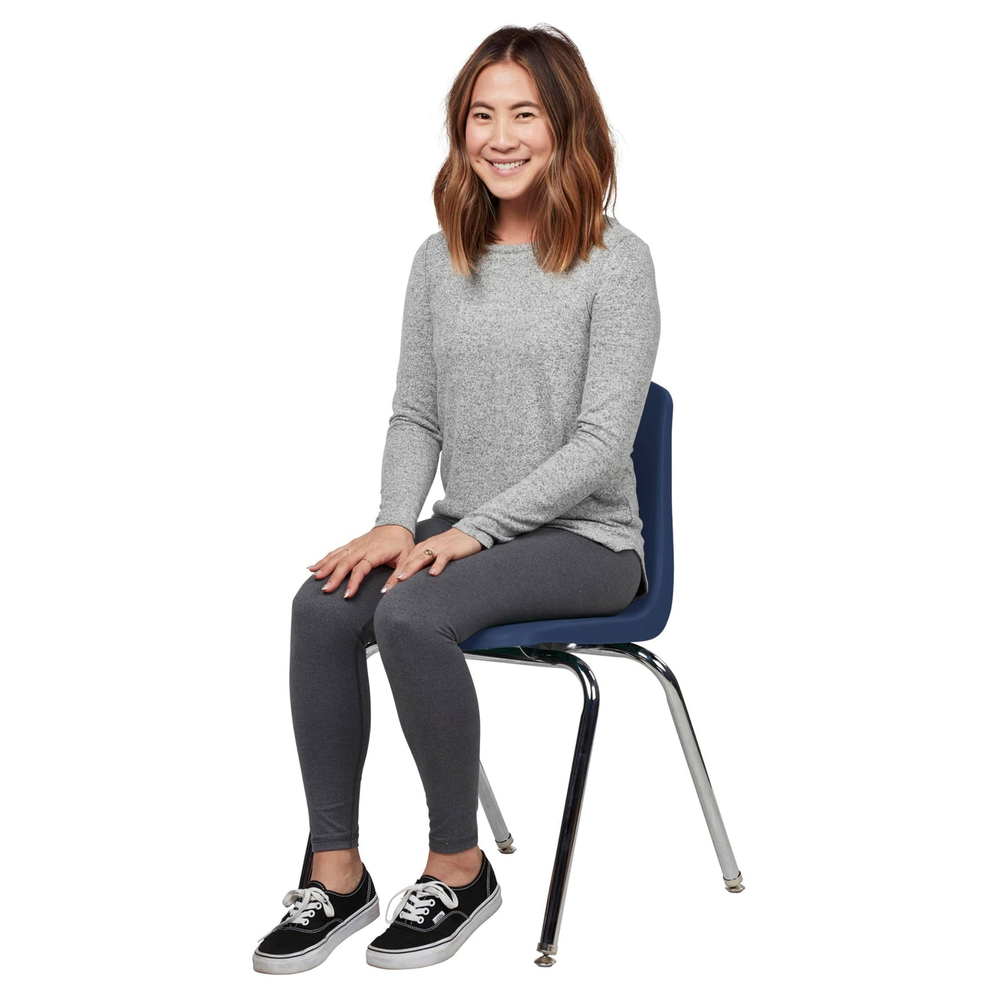 FDP 18" School Stack Chair, Stacking Student Seat with Chromed Steel Legs and Nylon Swivel Glides For In-Home Learning, Classroom or Office - Navy (5-Pack), 10371-NV