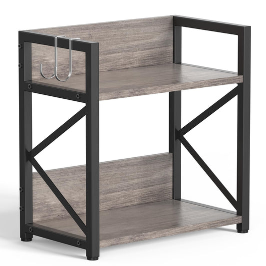 RUILALIFE Spice-Rack-Organizer-Shelf for Kitchen Counter, 2 Tiers Coffee Bar Station Organizer for Countertop，Space Saving Desk Shelving Riser Unit (Grey, Medium)