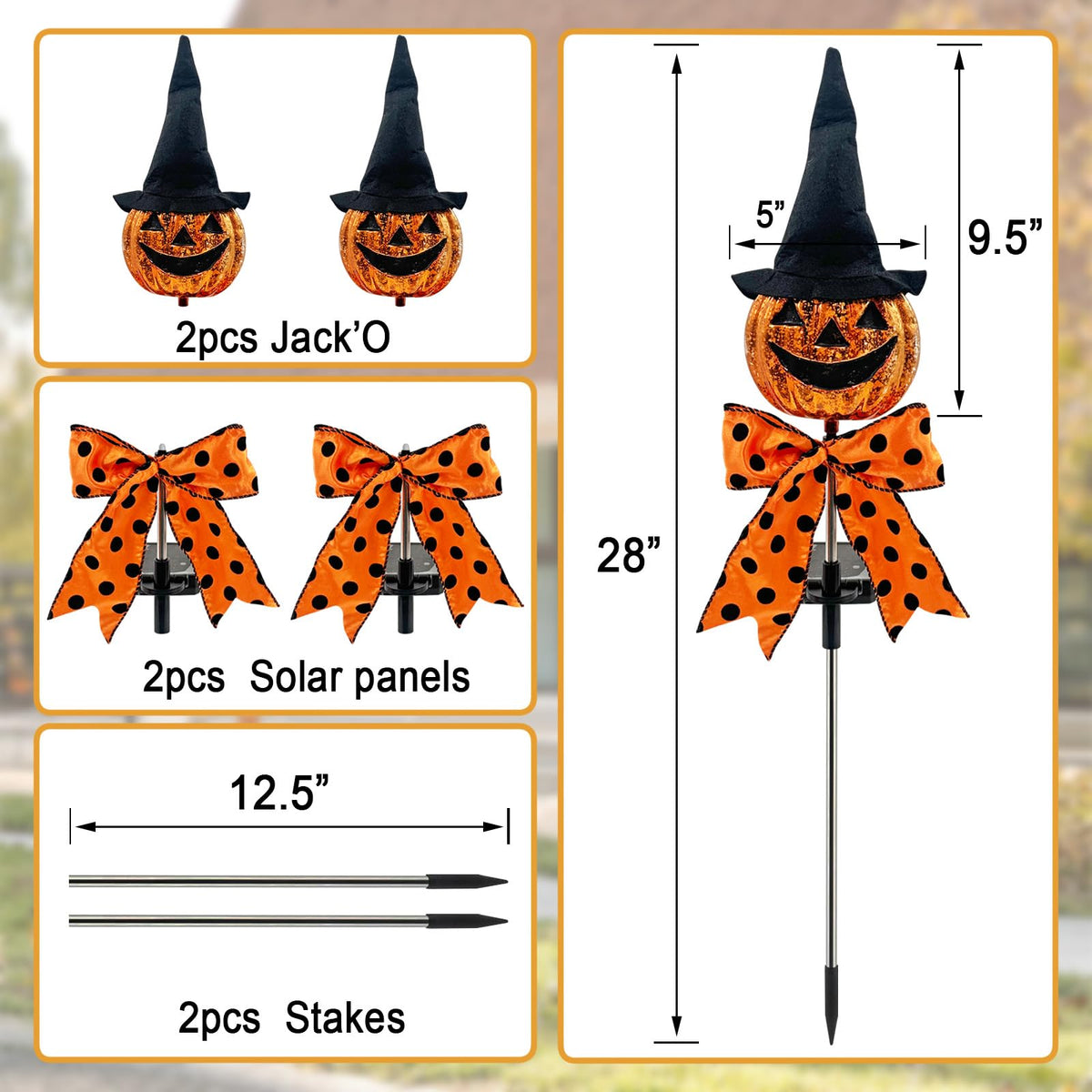 2Pack Halloween Pumpkin Solar Stake,Jack'O Outdoor Pathway Decorations for Yard,Lawn,Garden,Powered Lights for Halloween Decor