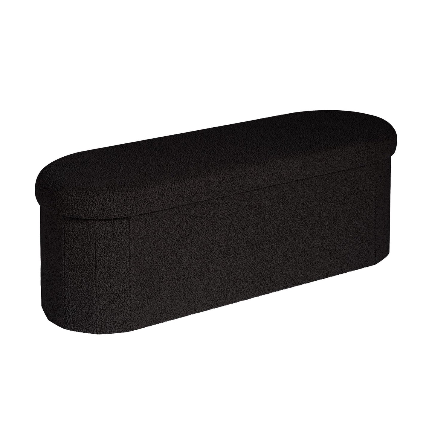 B FSOBEIIALEO Ottoman with Storage for Living Room, Sherpa Folding Storage Ottoman Foot Rest, 43.3 Inches Collapsible Bedroom Bench Black
