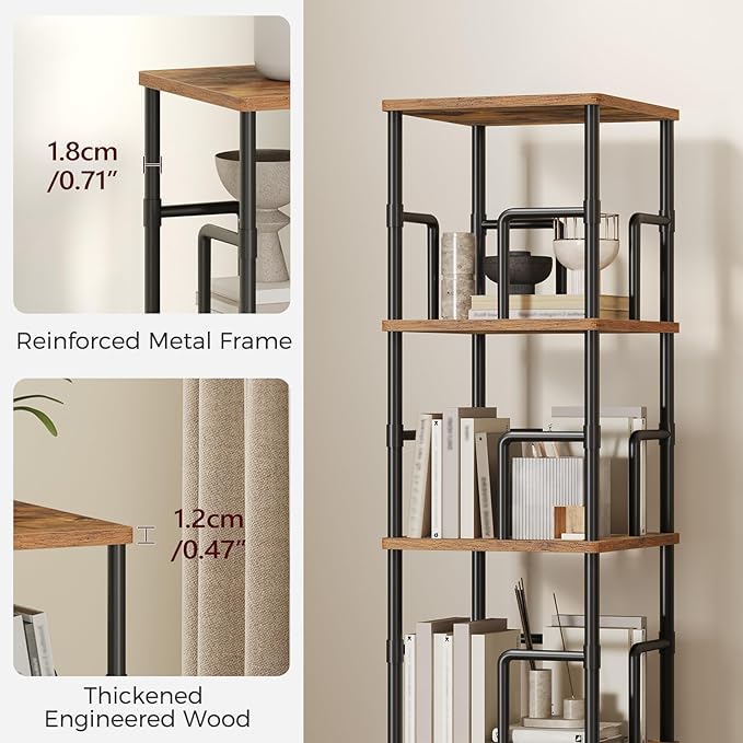 MAHANCRIS 4-Tier Rotating Bookshelf, Freestanding Corner Bookshelf, 360°
