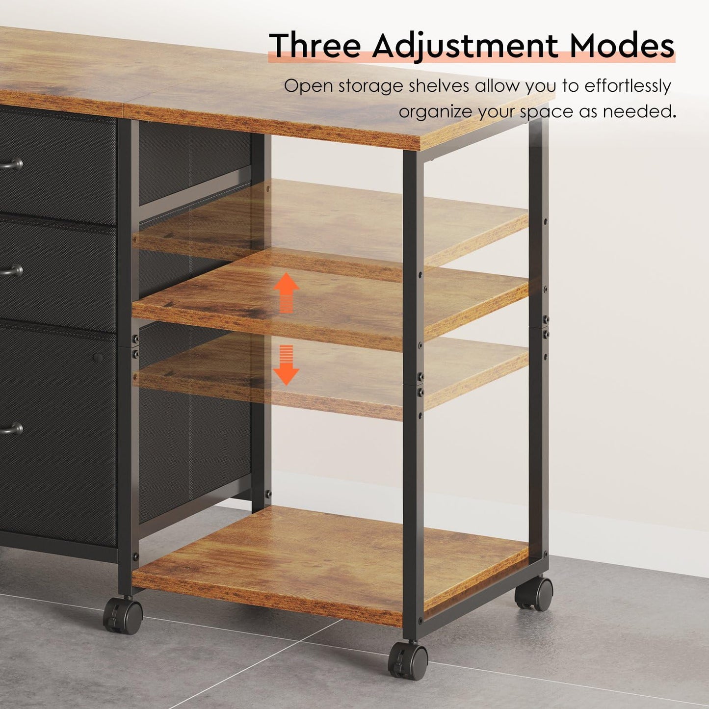 Maihail 3 Drawer File Cabinet with Wheels Rolling Printer Stand with Open Storage Shelf Fabric Lateral Filing Cabinet for Home Office,Rustic Brown